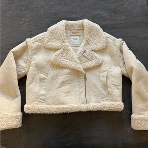 Abercrombie Vegan Suede Off White Cream Sherpa Lined Jacket Size M